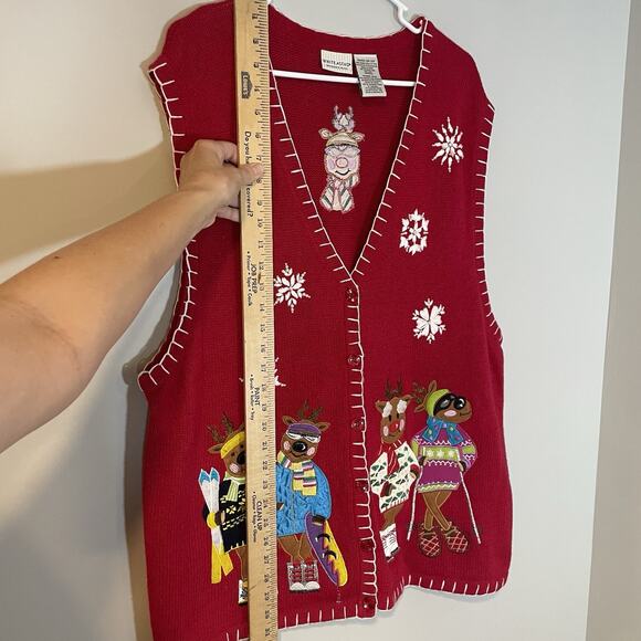 Vintage White Stag Christmas Sweater Vest Size 18w/20w Skiing Reindeer Red Women - Picture 4 of 7